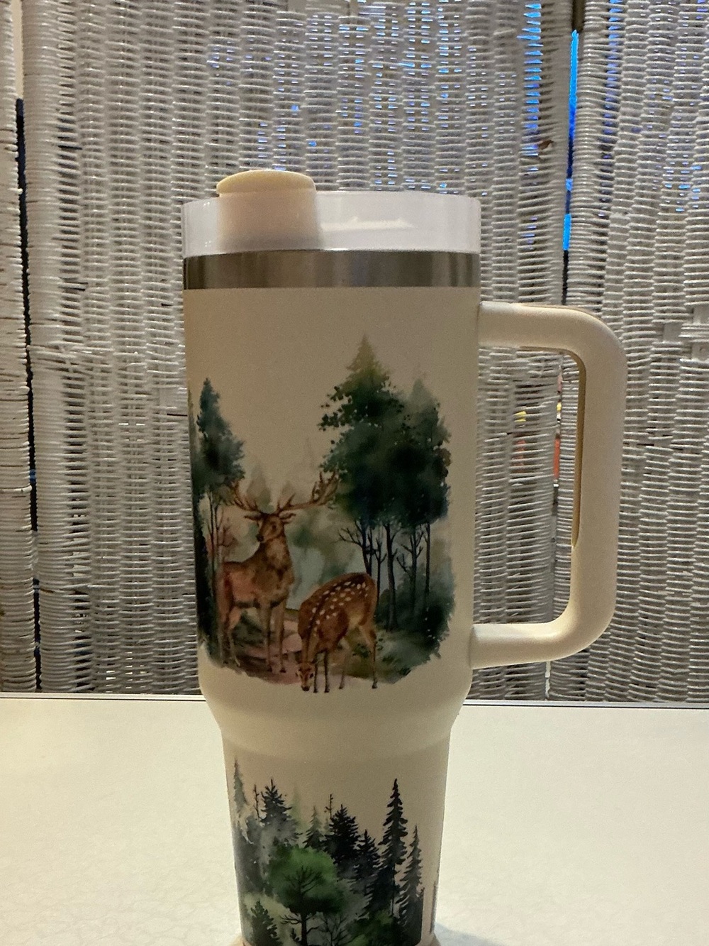 Serene picture of forest and deers mug